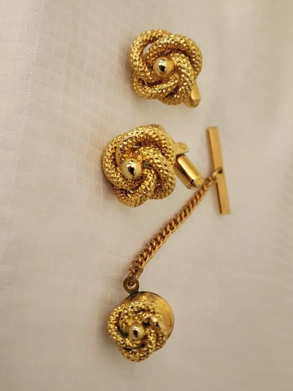 Vintage Simmons 12KT Gold-Filled Knot Cufflinks and Tie Tack Set